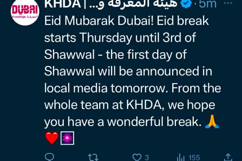 Eid holidays in Dubai schools confirmed by KHDA. Thursday start